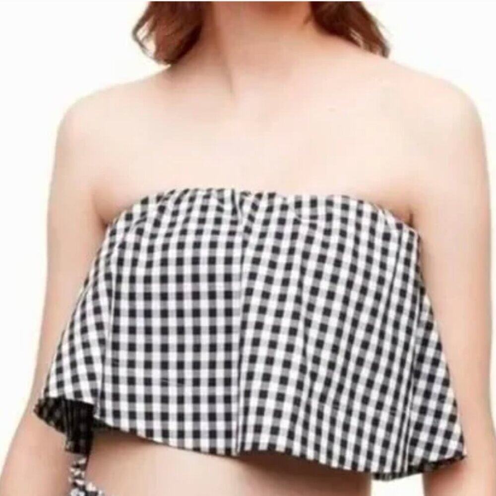 Aritzia Wilfred Bonaventure Gingham Strapless Crop Top